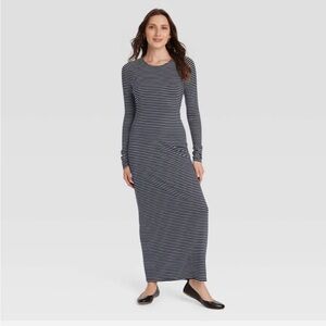Universal Thread Navy and White Striped Long Sleeve Maxi Dress